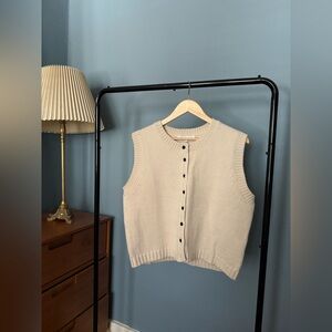 Cream Knit Button-Up Sweater Vest